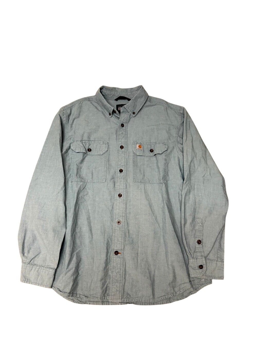 Carhartt Shirt Mens Large Blue Chambray Long Sleeve Button Front Workwear